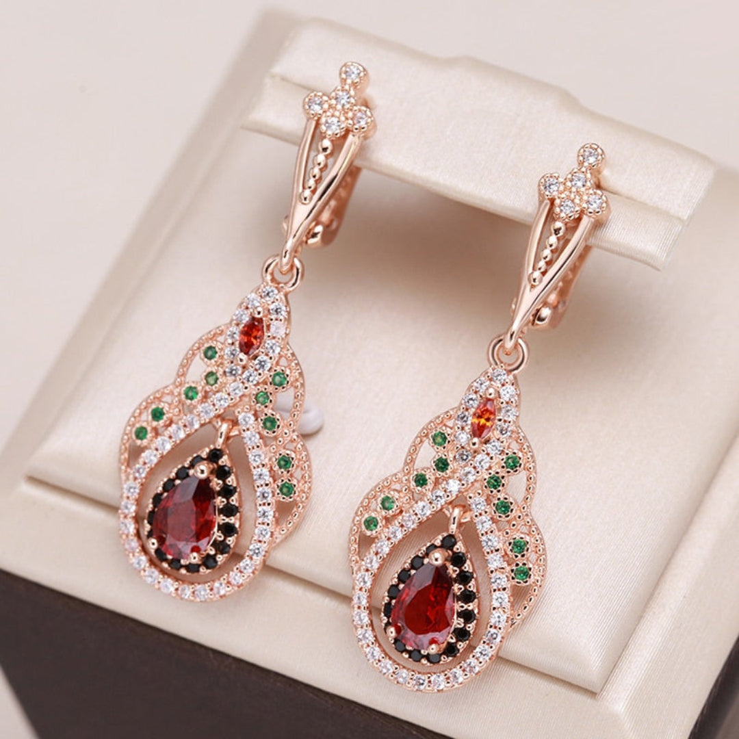 Turkish Garnet Antique Gold Color Earrings
