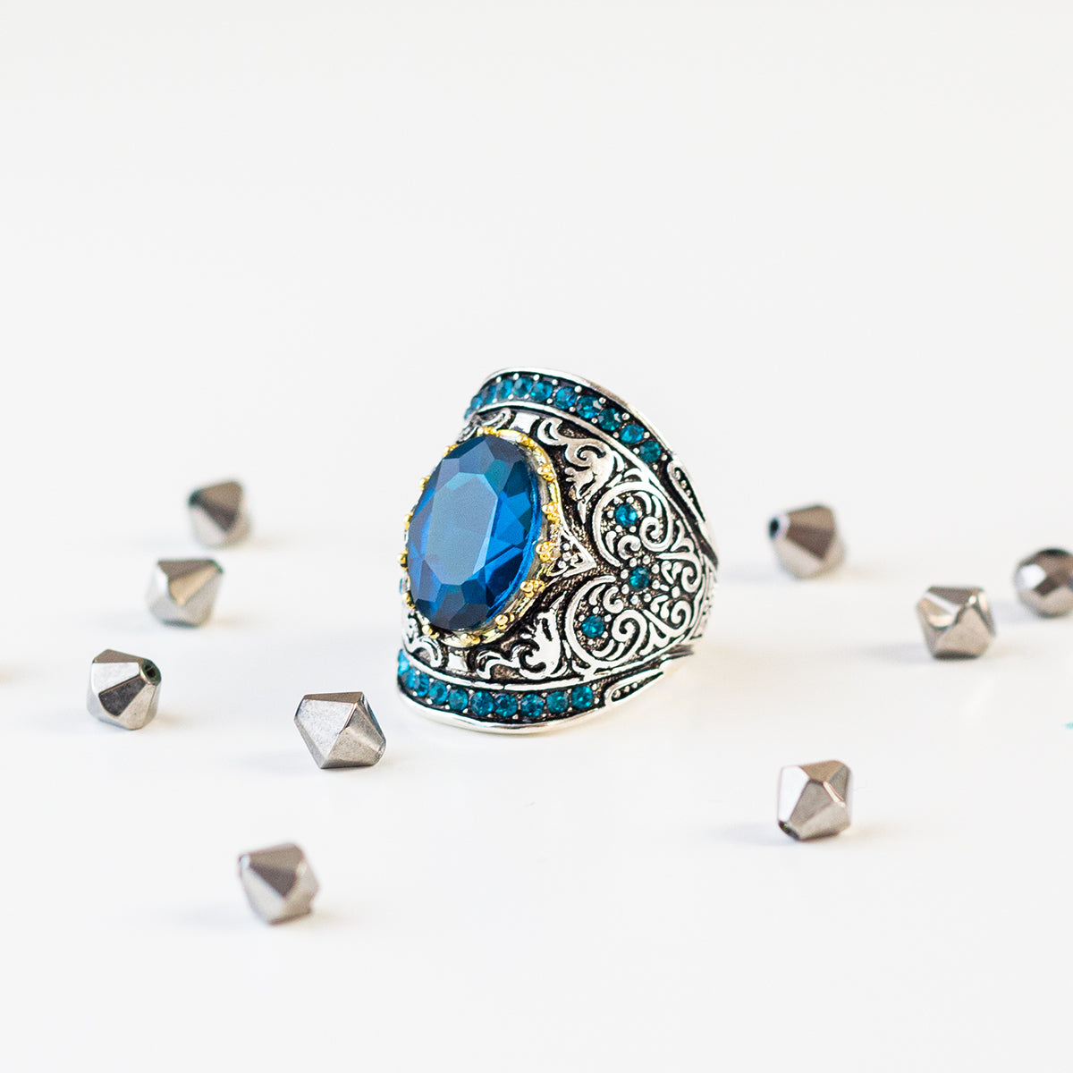 Aquamarin Türkischer Mosaik-Silberring