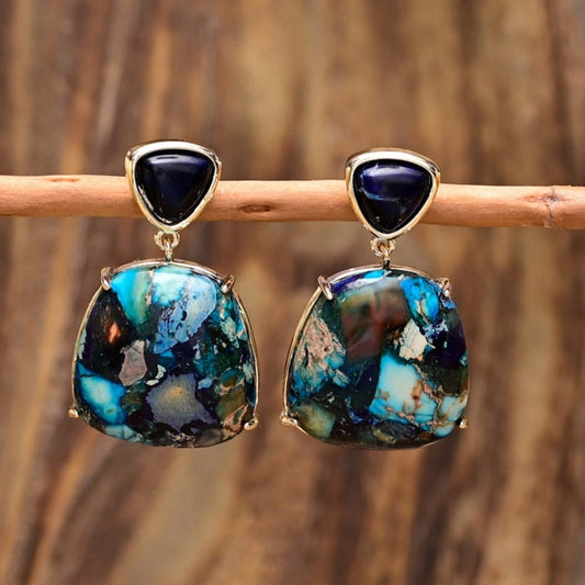 Spiritual Colorful Blue Jasper Earrings