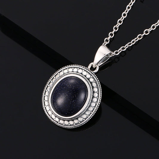 Vintage Natural Stones Silver Necklace