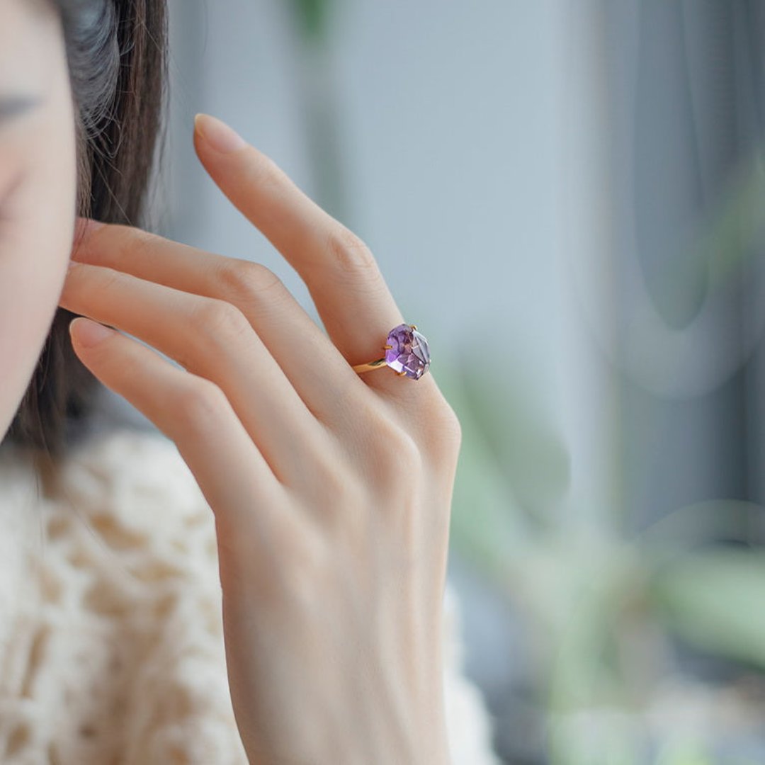 Chic Amethyst Gold Plated Adjustable Ring
