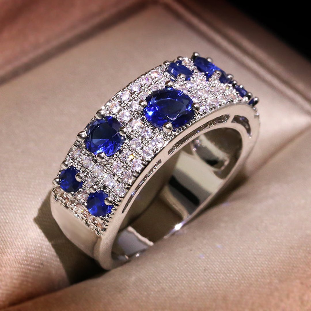 Sapphire & Zirconia 925 Sterling Silver Ring