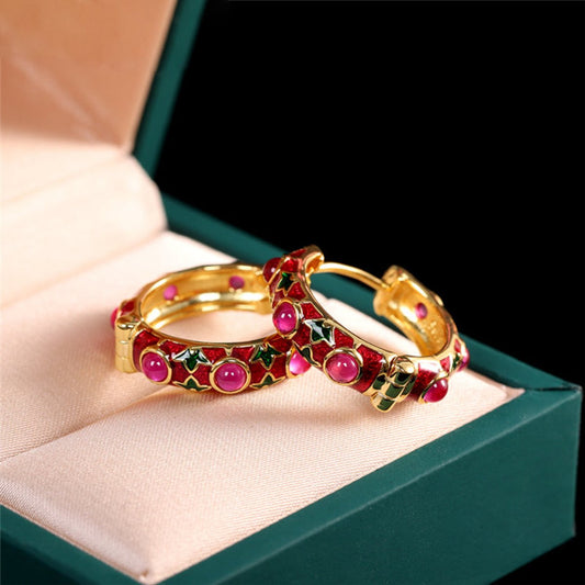 Elegant Red Corundum Gold Plated Earrings