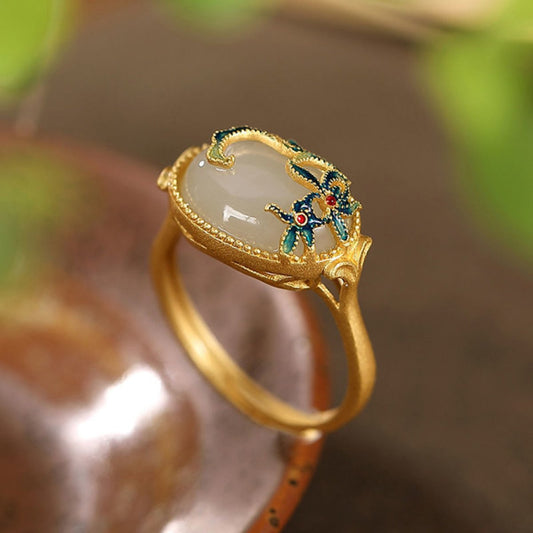Elegant Gold Hetian Jade Adjustable Ring