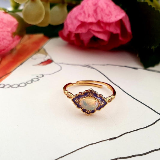 Vintage Opal 925 Silver Adjustable Ring