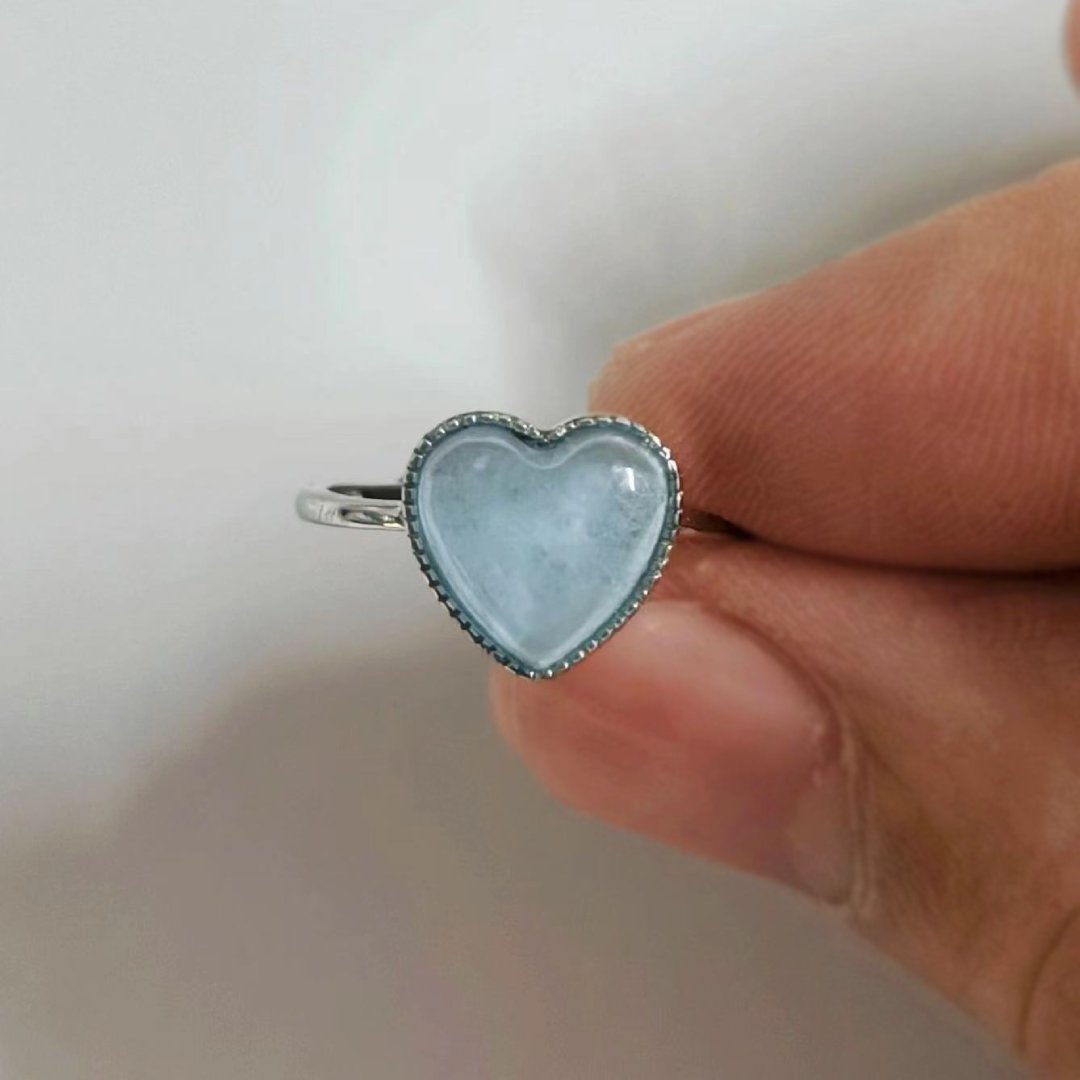 Vintage Heart Shape Aquamarine Adjustable Ring