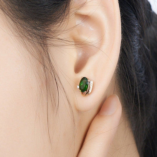 Elegant 925 Silver Oval Emerald Earrings