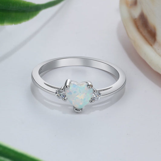 Lovely Heart Fire Opal & Zirconia Ring