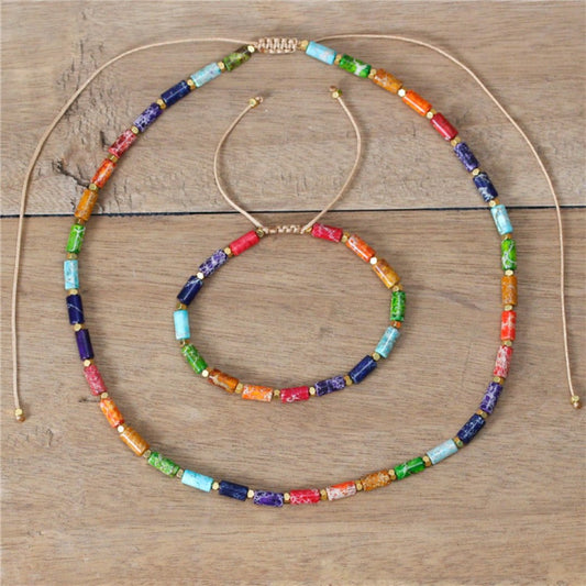 7 Chakra Naturstein Choker Halskette & Armband
