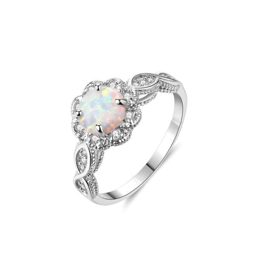 Flower Opal White Gold Plated Ring