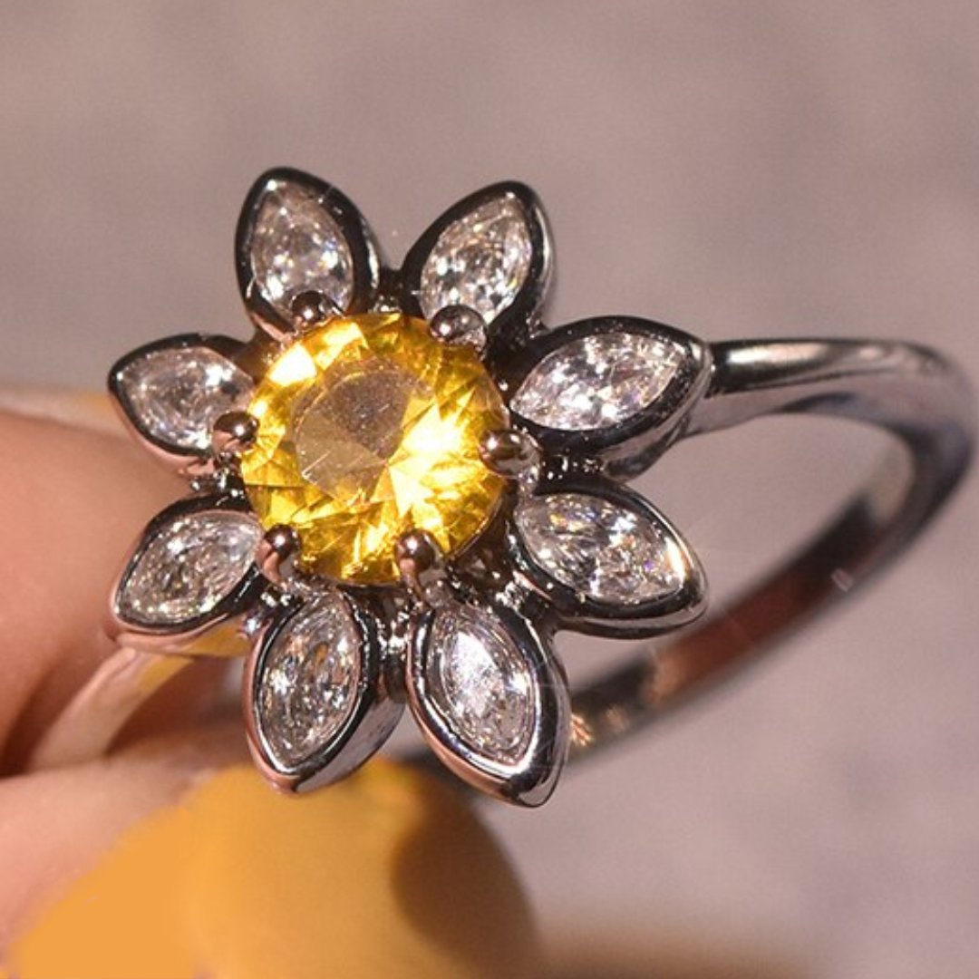 Charm Daisy Citrin Sterling Silber Ring