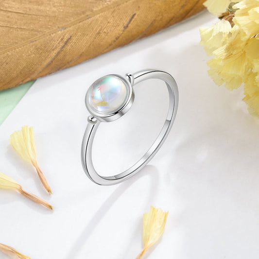 Glowing Minimalist Moonstone Silver Ring Set