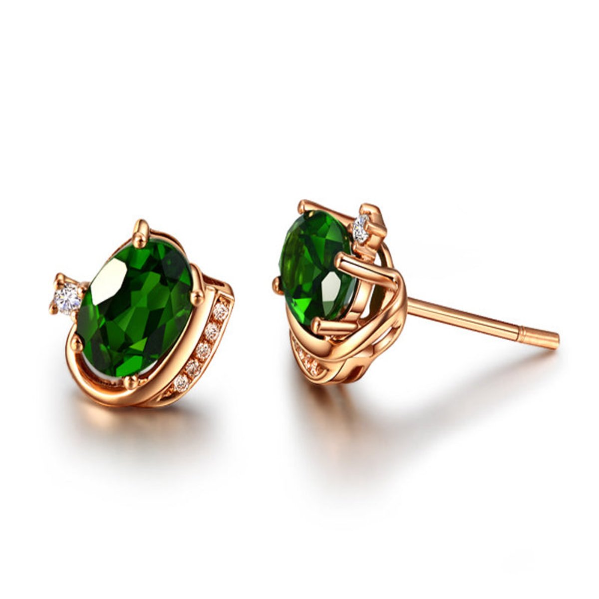 Elegant 925 Silver Oval Emerald Earrings