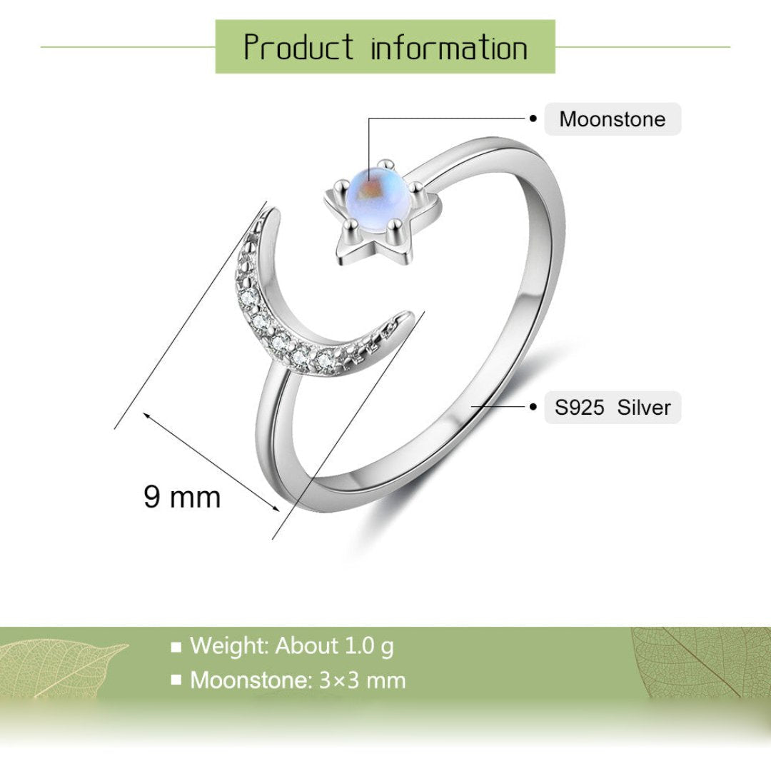 Leuchtender Mondstein-Ring aus Sterlingsilber, verstellbar
