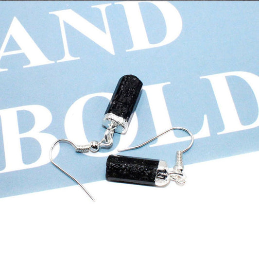 Natural Raw Black Tourmaline Earrings