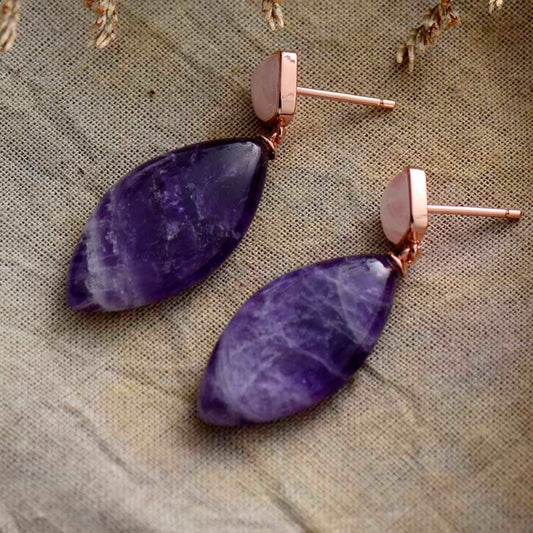 Spiritual Amethyst & Agate Rose Gold Earrings