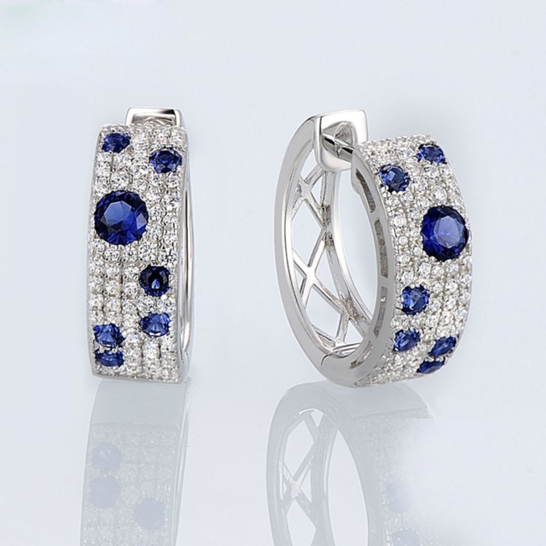 Sapphire & Zirconia 925 Sterling Silver Earrings