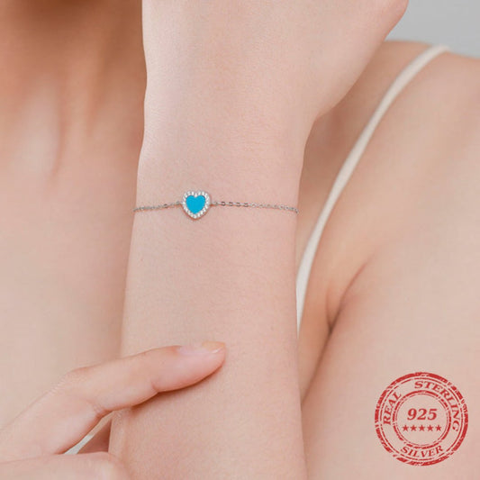 Herzförmiges Türkis-Armband aus 925er Sterlingsilber