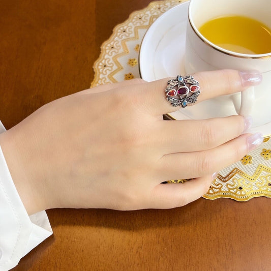 Böhmischer bunter Libellen-Silberring