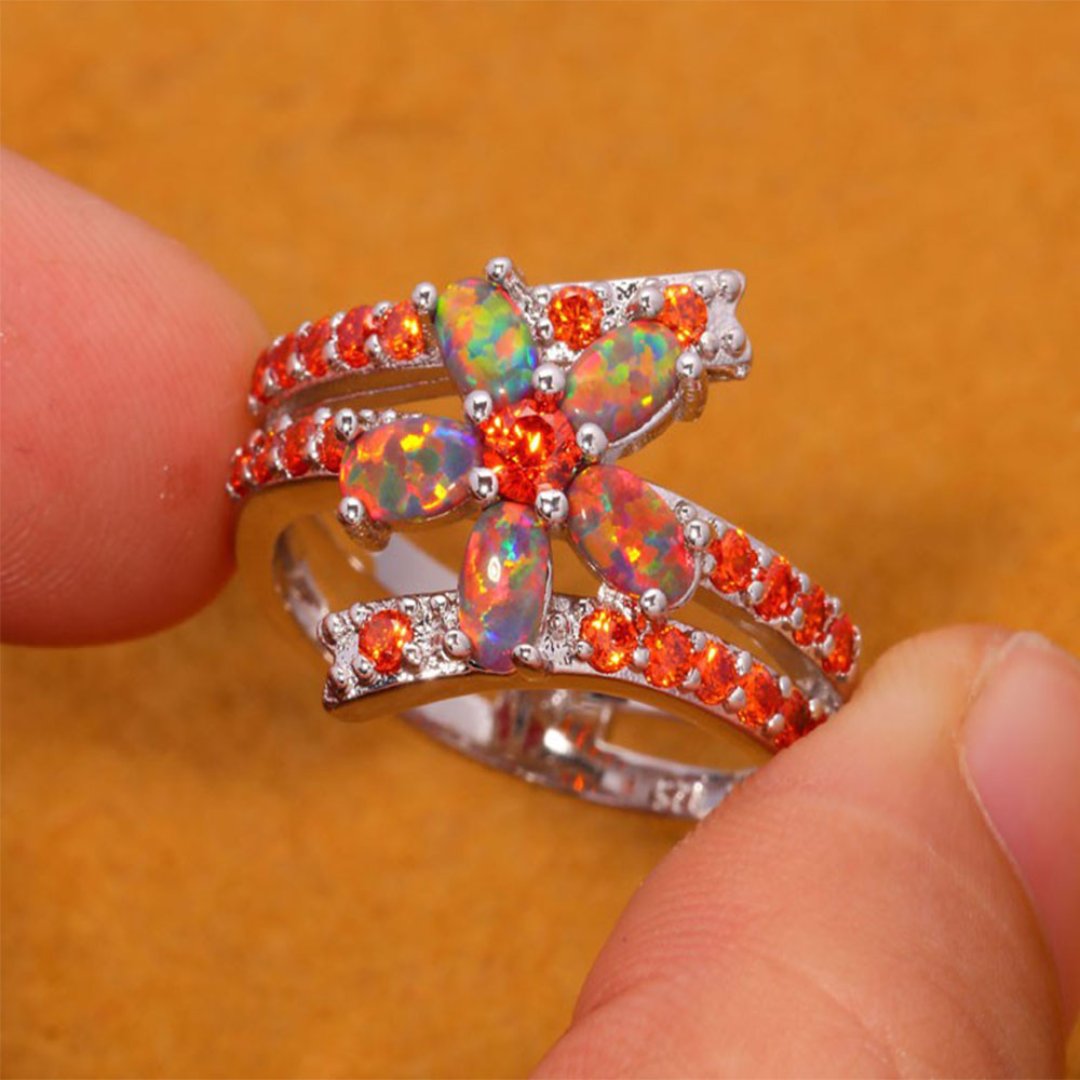 Spiritual Flower Orange Fire Opal Ring