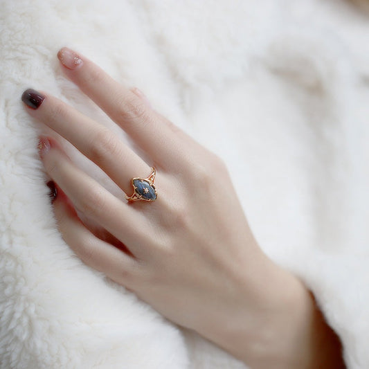 Vintage Star Labradorite 925 Sterling Silver Ring