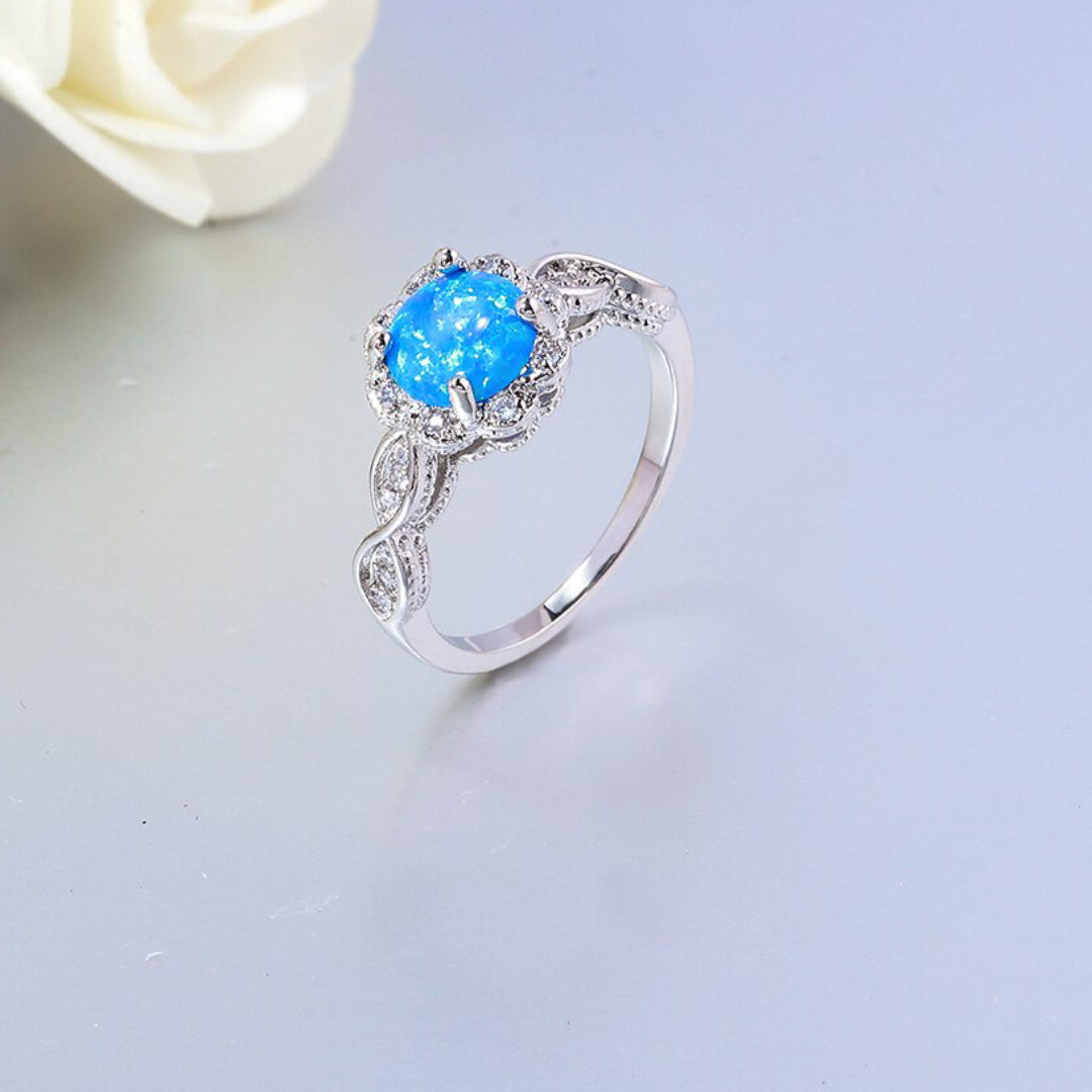 Flower Blue Fire Opal Zirconia Ring