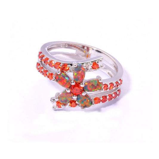 Spiritual Flower Orange Fire Opal Ring