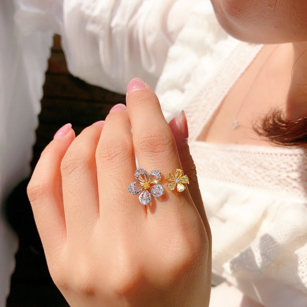 Colorful Zirconia Flowers Adjustable Ring