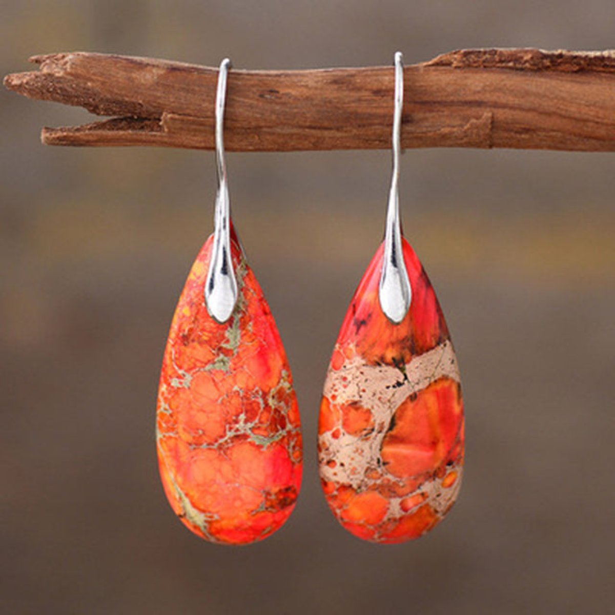Natural Silver Orange Drop Earrings