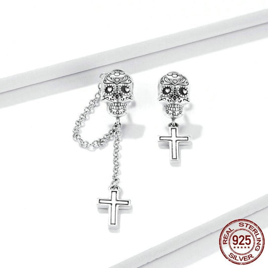 Skull Cross 925 Sterling Silver Earrings