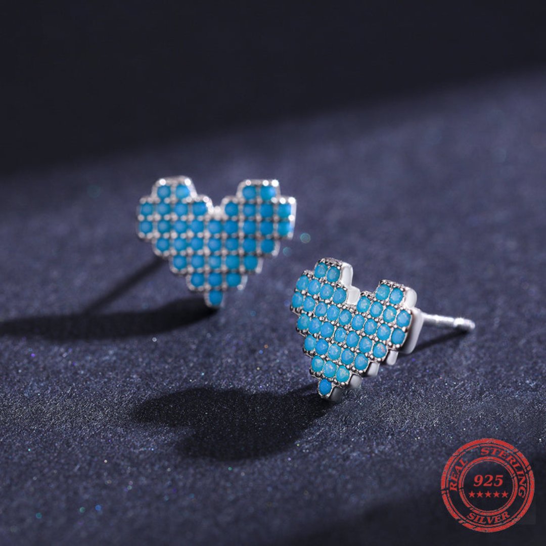 Turquoise Heart 925 Sterling Silver Stud Earrings