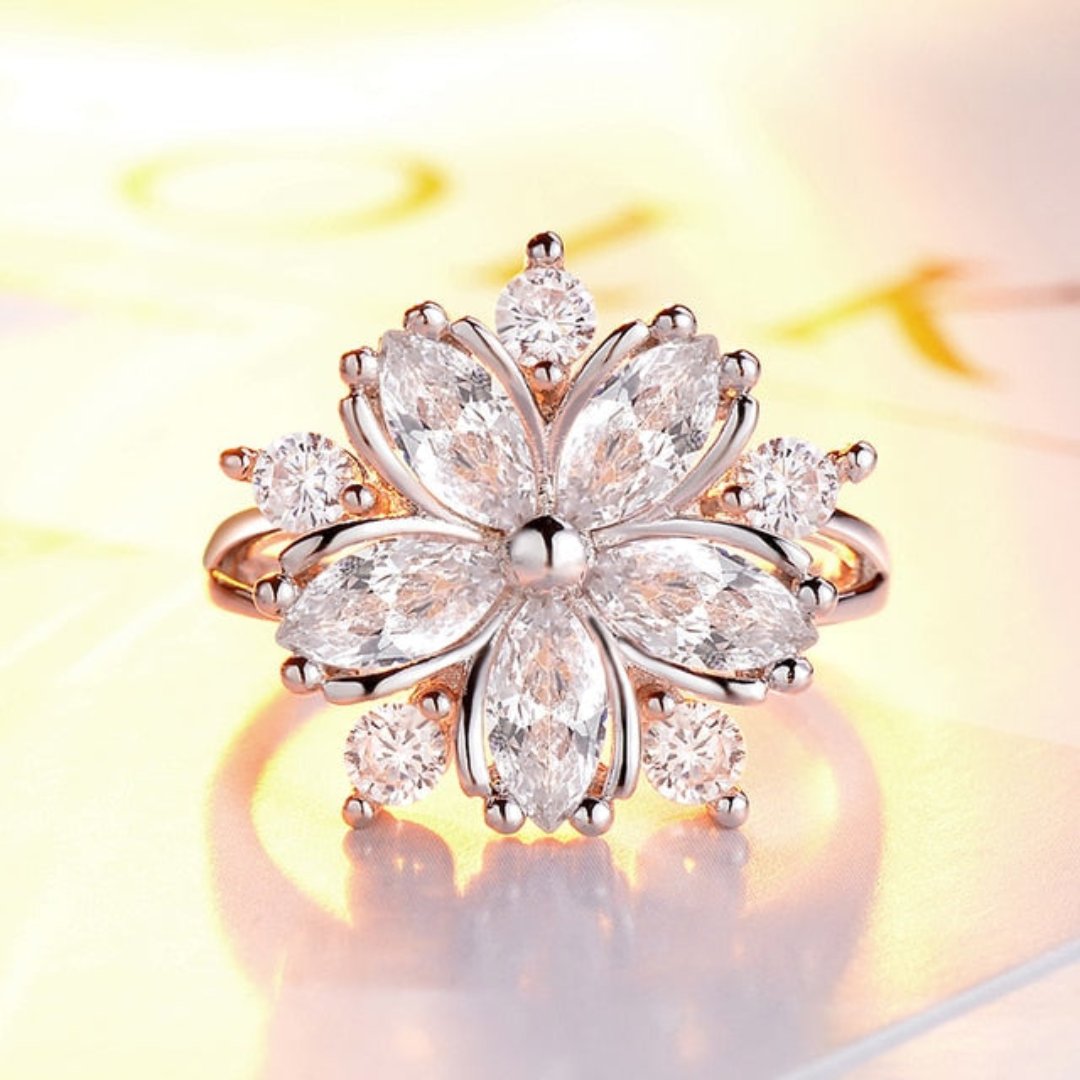 Elegant Sakura Rhinestone Silver Ring