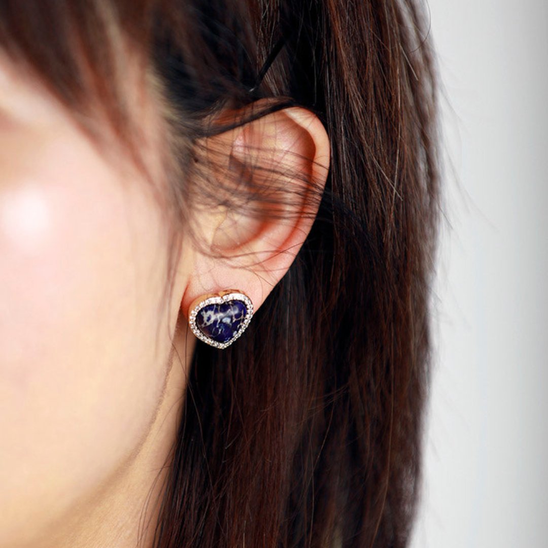 Spiritual Natural Stones Heart Stud Earrings