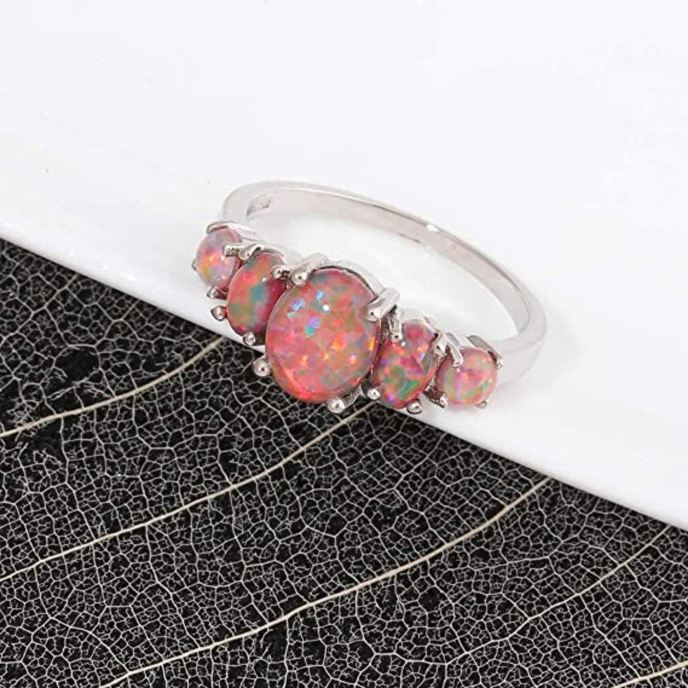 Chic Orange Fire Opal Silver Plated Ring