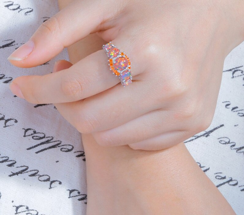 Orange Fire Opal Sterling Silver Ring