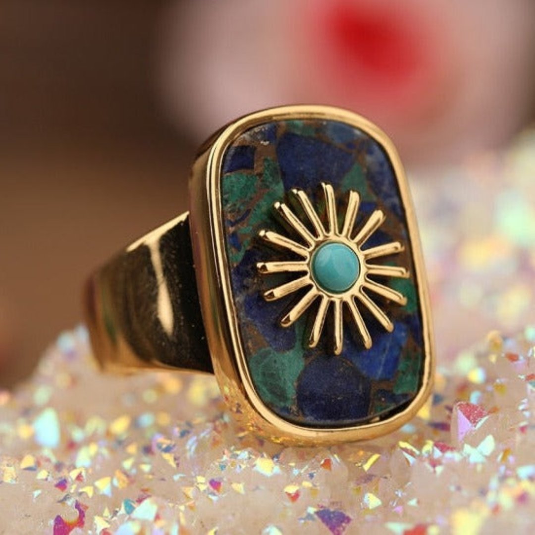 Resplendent Birthstones Sun Flower Adjustable Ring