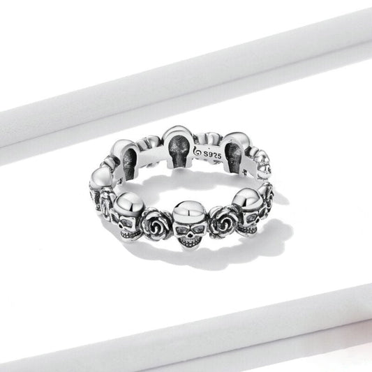 Rose Skull 925 Sterling Silver Adjustable Ring
