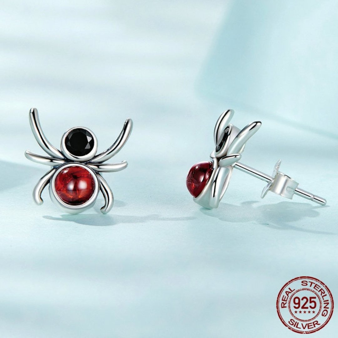 Ohrringe aus Sterlingsilber mit schwarzer und roter Spinne