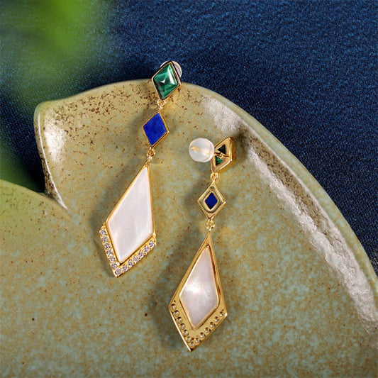 Enchanting Malachite Lapis Lazuli S925 Silver Earrings