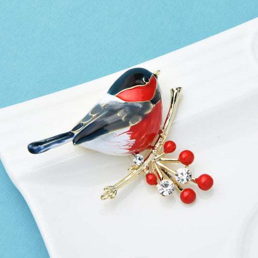 Elegant Enamel & Zirconia Bird Brooch