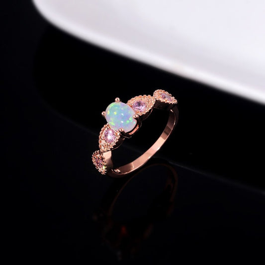 White Fire Opal Rose Gold Ring