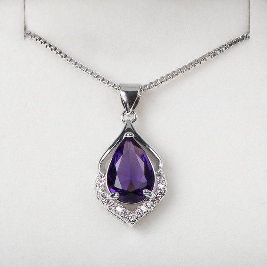Elegant Amethyst & Zirconia Silver Necklace