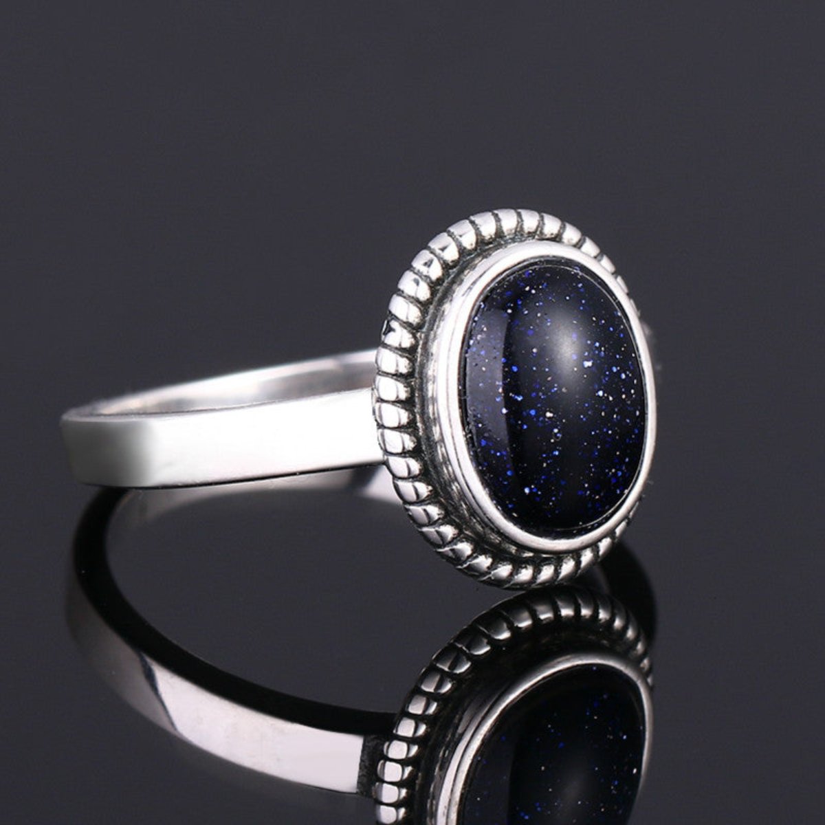 Vintage Blauer Sandstein Silberring