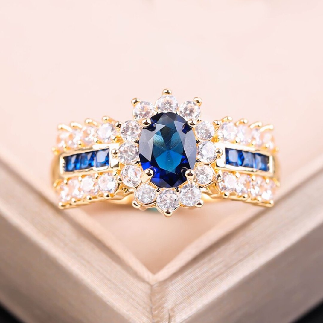 Elegant Blue & Red Zirconia Ring