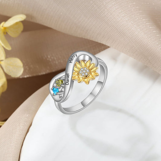 Chic Sunflower Crystal Personalized Ring