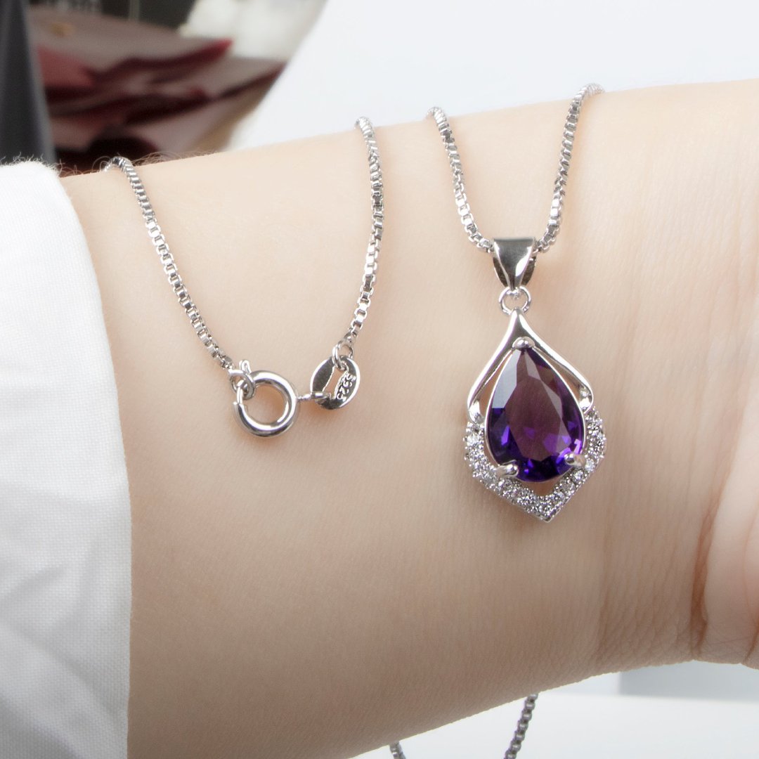 Elegant Amethyst & Zirconia Silver Necklace
