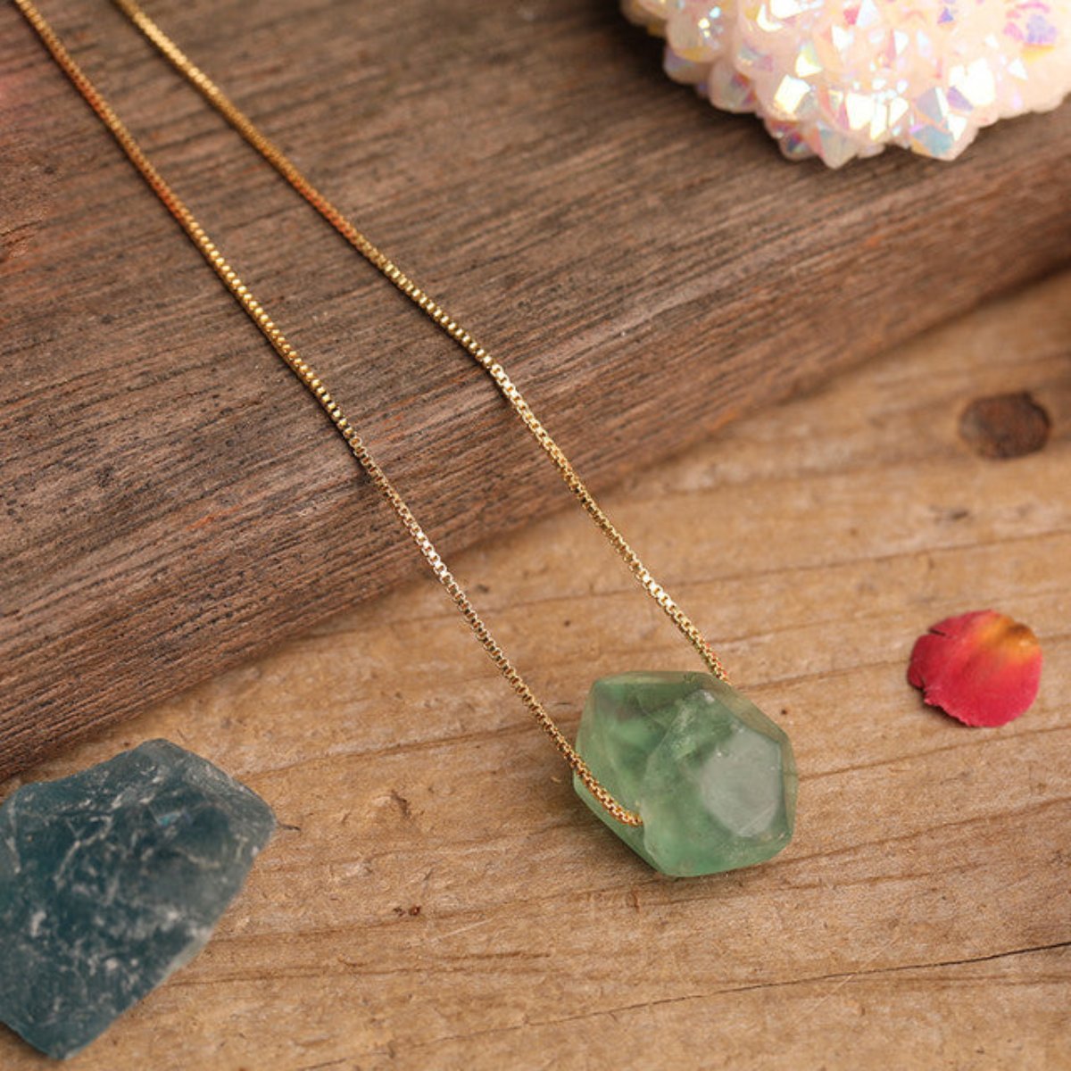 Natural Fluorite Stone Gold Plated Necklace