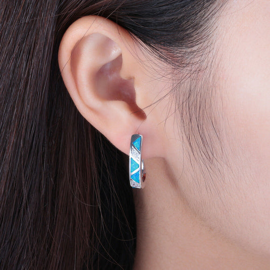 Spiritual Blue Fire Opal Sterling Silver Earrings