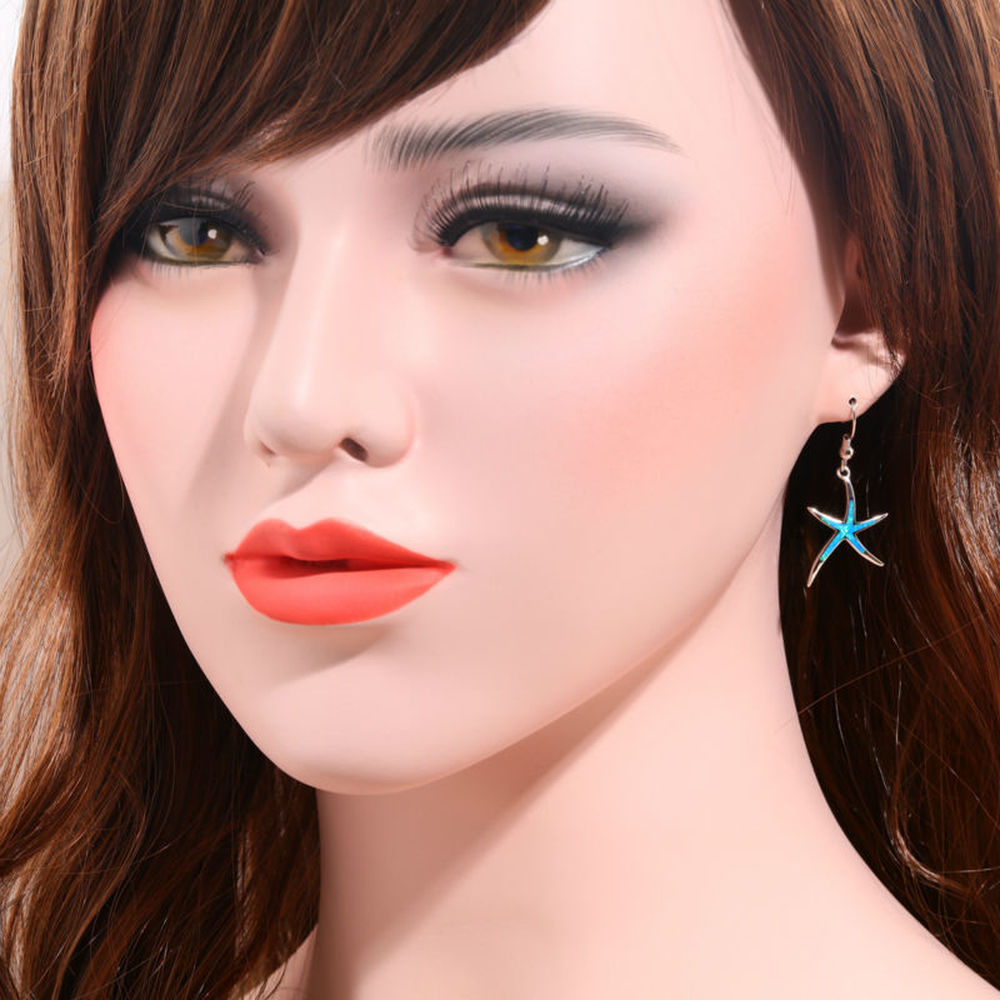 Spiritual Fire Opal Silver Starfish Earrings