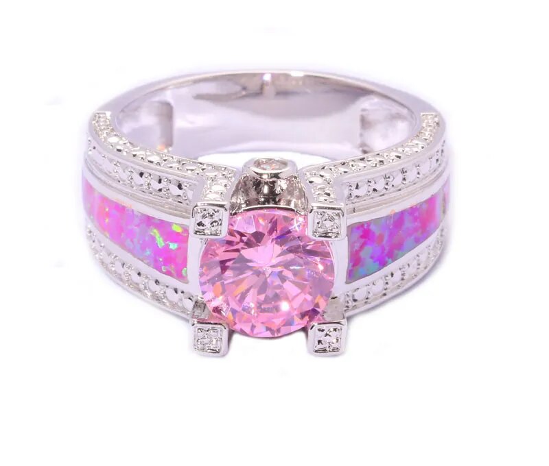 Pink Quartz & Pink Fire Opal Silver Plated Ring